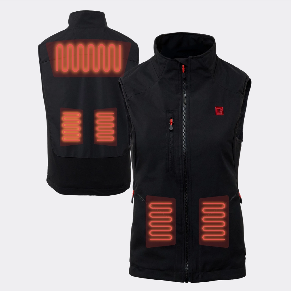 Gilet chauffant de sport zones de chauffe
