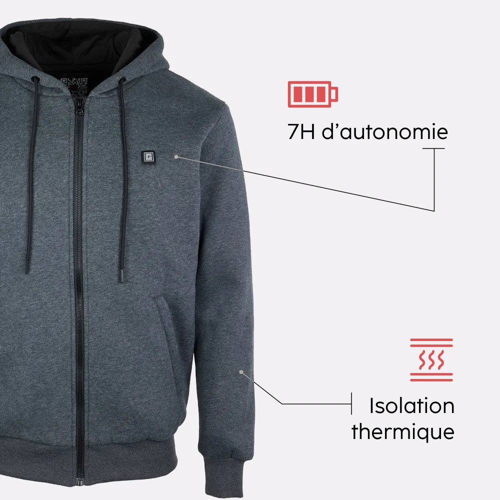 Hoodie chauffant gris à zip G-heat