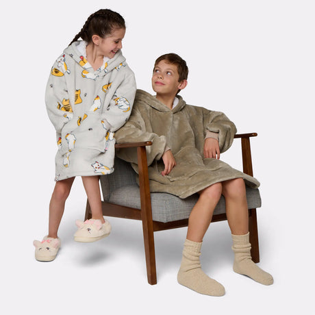 Pull plaid beige et chat enfant