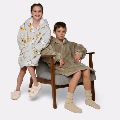 Pull plaid beige et chat enfant