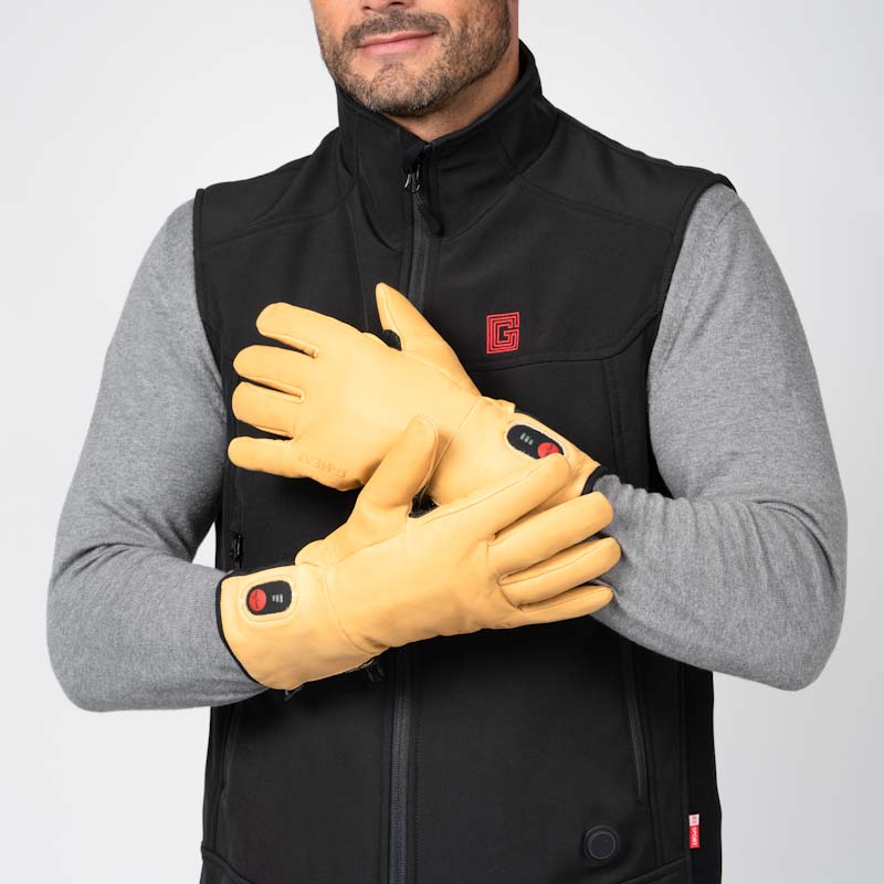 Paire gants de travail portés en cuir français chauffants G-Heat